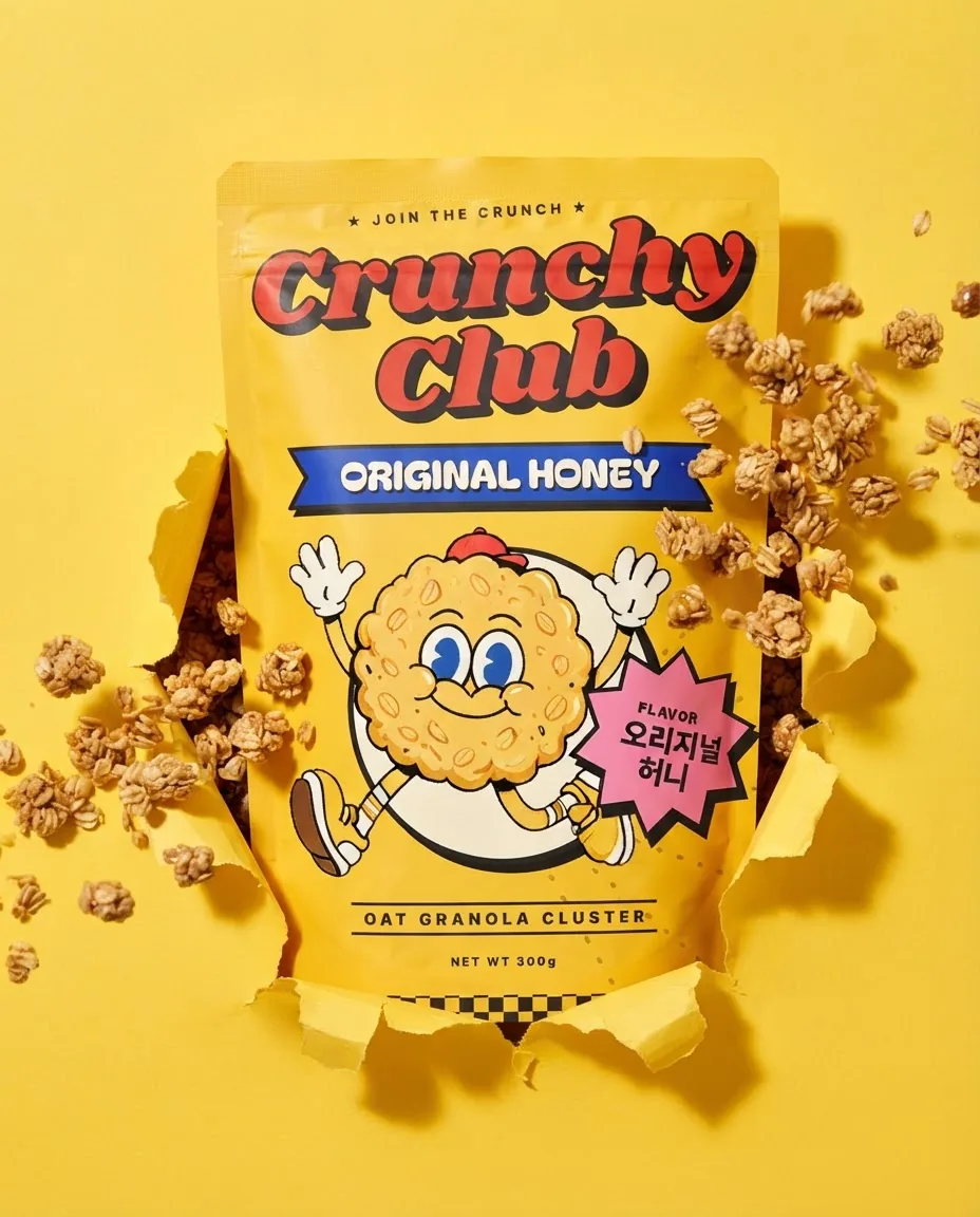 Original Honey pouch bursting through torn yellow paper