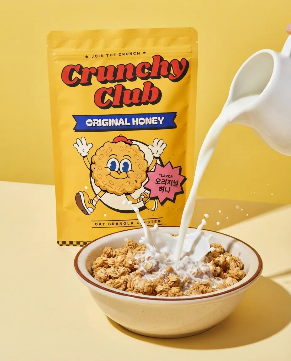 Original Honey pouch behind a bowl with milk being poured